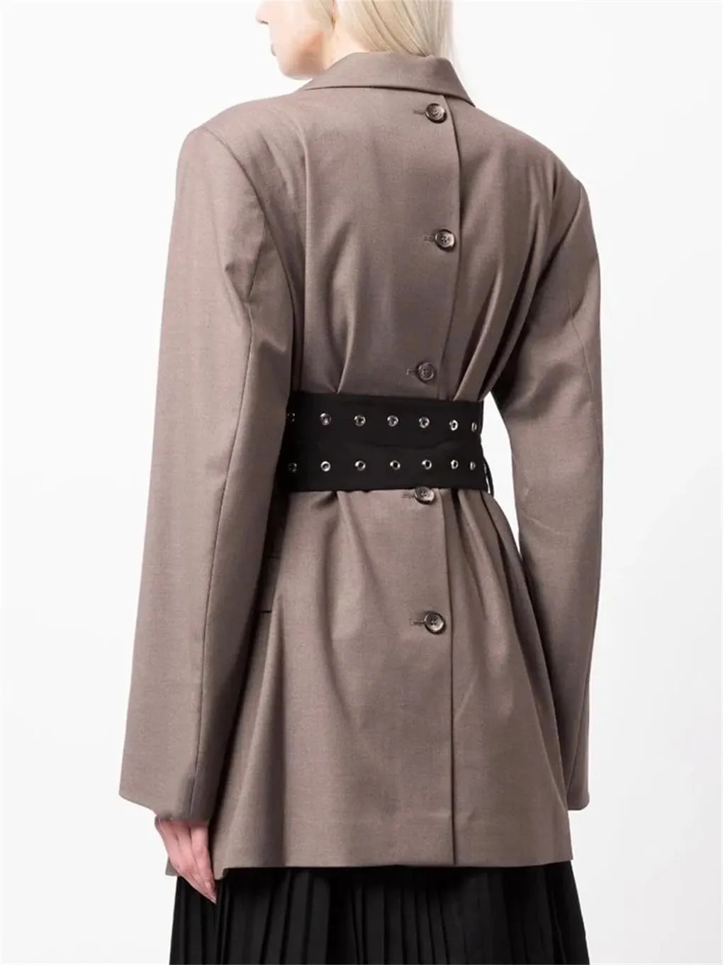 Women Patchwork Belts Blazers for Women Notched Collar Long Sleeve Hit Color Casual Temperament Blazer Female