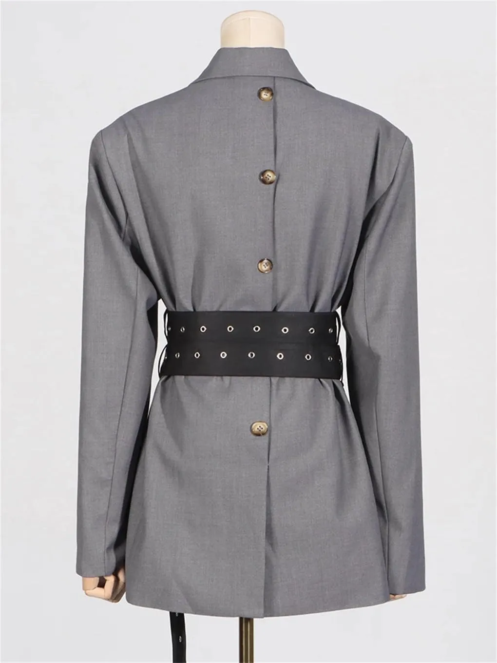 Women Patchwork Belts Blazers for Women Notched Collar Long Sleeve Hit Color Casual Temperament Blazer Female