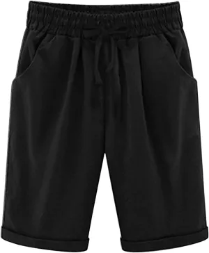Women Summer Plus Size Casual Shorts Trendy Pleated Smocked Waist Roll-up Leg Trouser Jogger Running Lounge Sweatpant