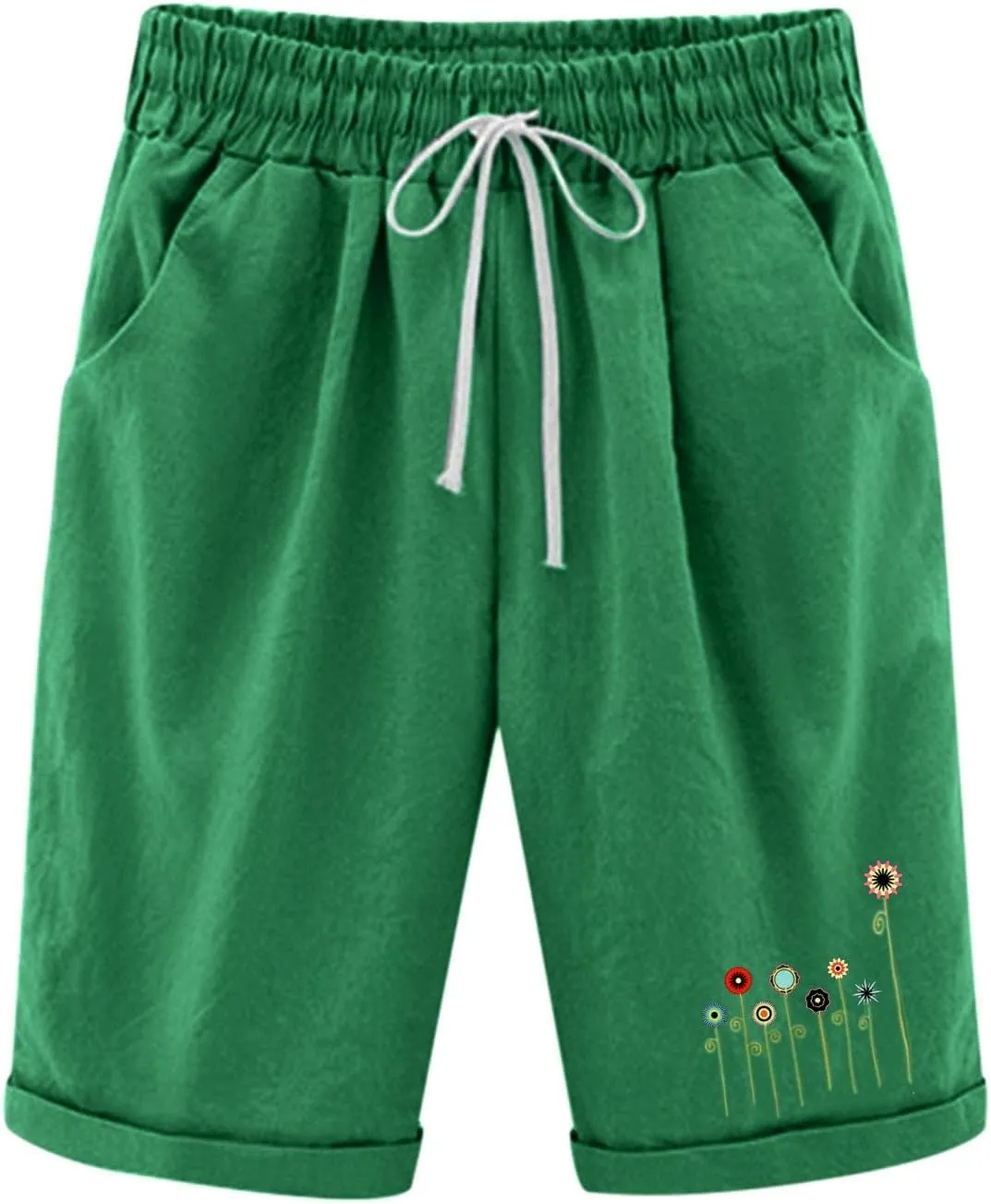 Women Summer Plus Size Casual Shorts Trendy Pleated Smocked Waist Roll-up Leg Trouser Jogger Running Lounge Sweatpant