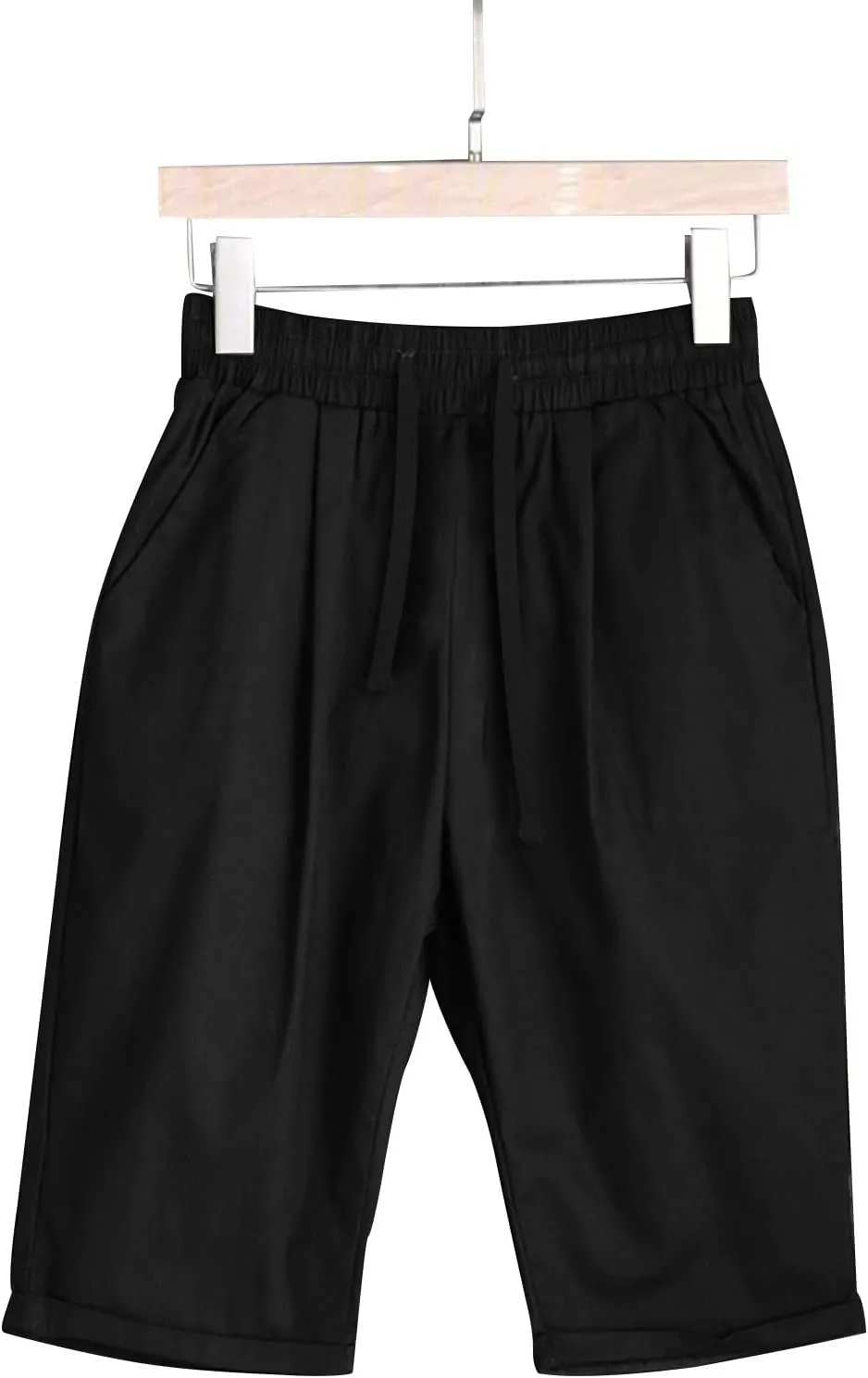 Women Summer Plus Size Casual Shorts Trendy Pleated Smocked Waist Roll-up Leg Trouser Jogger Running Lounge Sweatpant