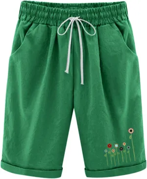Women Summer Plus Size Casual Shorts Trendy Pleated Smocked Waist Roll-up Leg Trouser Jogger Running Lounge Sweatpant