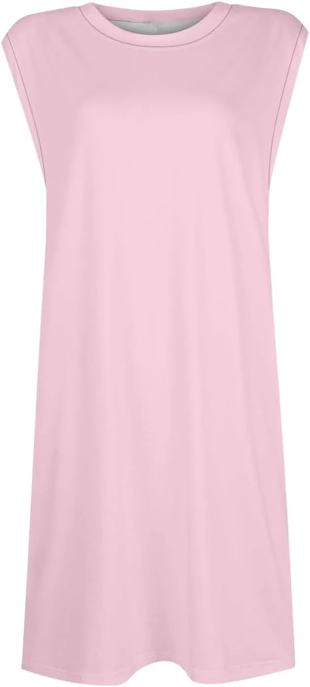 Women Tank Dress Casual Loose Sleeveless Crew Neck Tshirt Dress with Pockets Short Summer Beach Vacation Sun Dresses