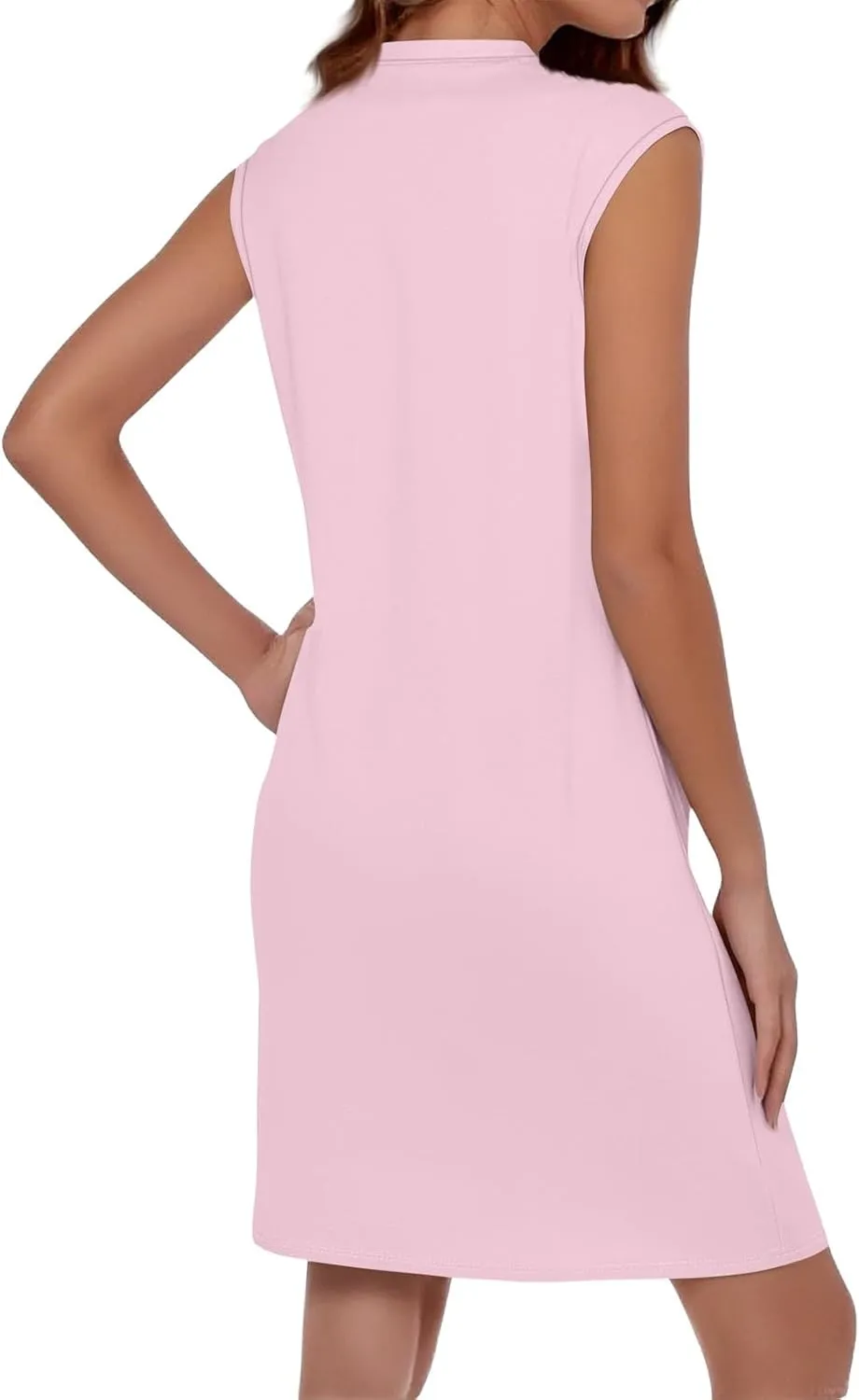 Women Tank Dress Casual Loose Sleeveless Crew Neck Tshirt Dress with Pockets Short Summer Beach Vacation Sun Dresses