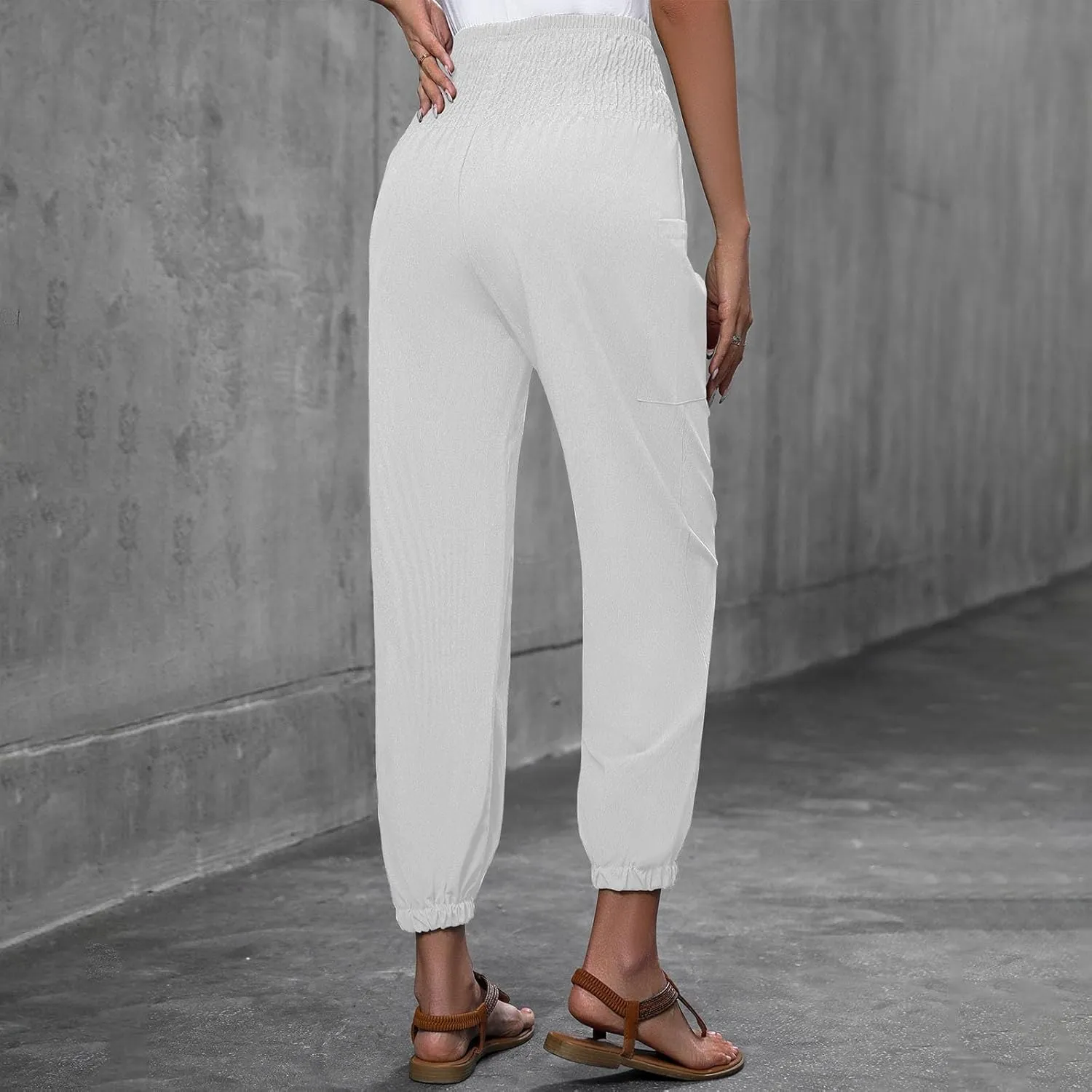 Women Wide Leg Flowy Pants 2025 Summer Casual High Waisted Baggy Loose Boho Beach Vacation Palazzo Lantern Trousers
