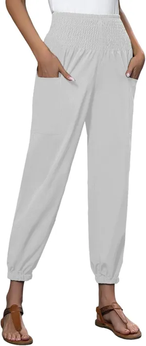 Women Wide Leg Flowy Pants 2025 Summer Casual High Waisted Baggy Loose Boho Beach Vacation Palazzo Lantern Trousers