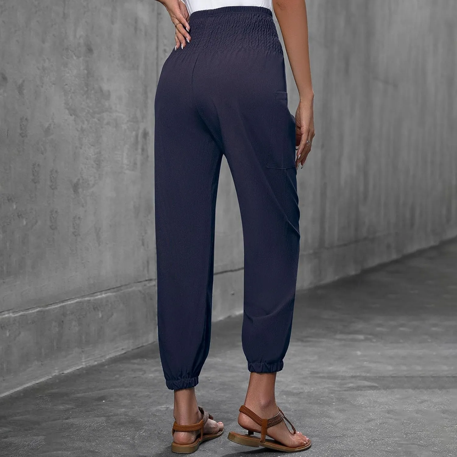 Women Wide Leg Flowy Pants 2025 Summer Casual High Waisted Baggy Loose Boho Beach Vacation Palazzo Lantern Trousers
