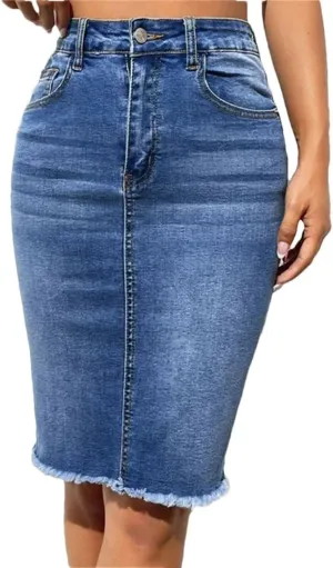 Womenmini Jean Skirt Solid Casual Stretch Slim Fit High Waisted Jean Skirts