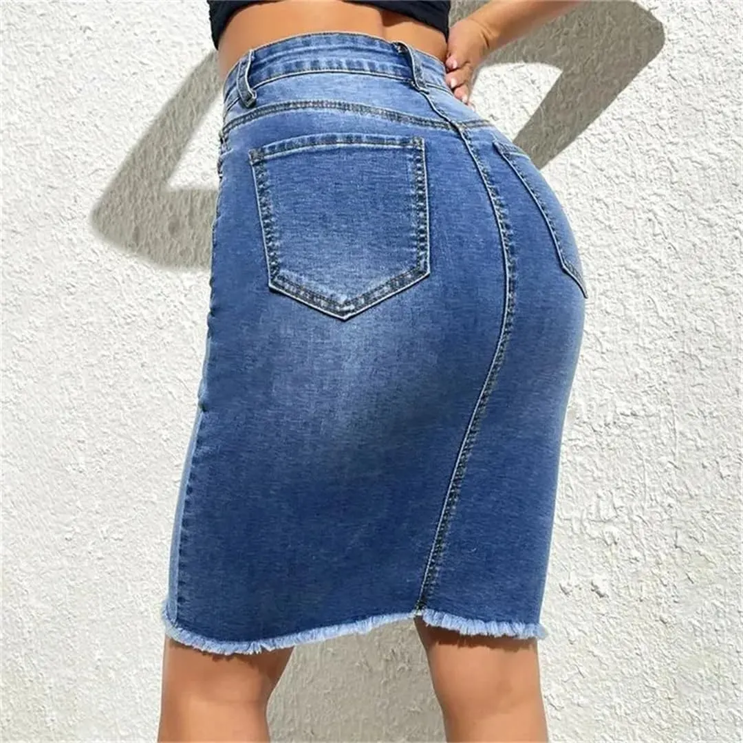 Womenmini Jean Skirt Solid Casual Stretch Slim Fit High Waisted Jean Skirts