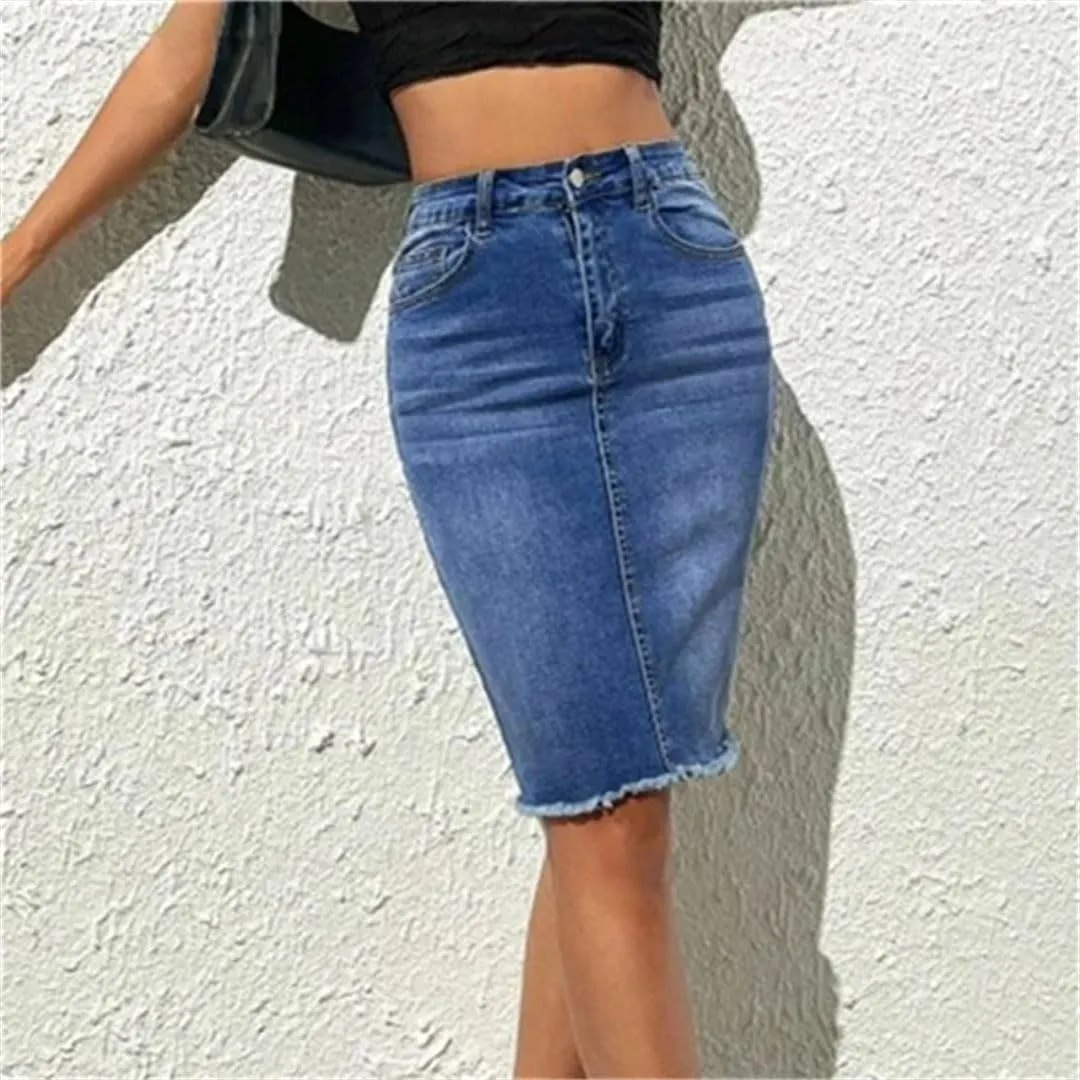 Womenmini Jean Skirt Solid Casual Stretch Slim Fit High Waisted Jean Skirts