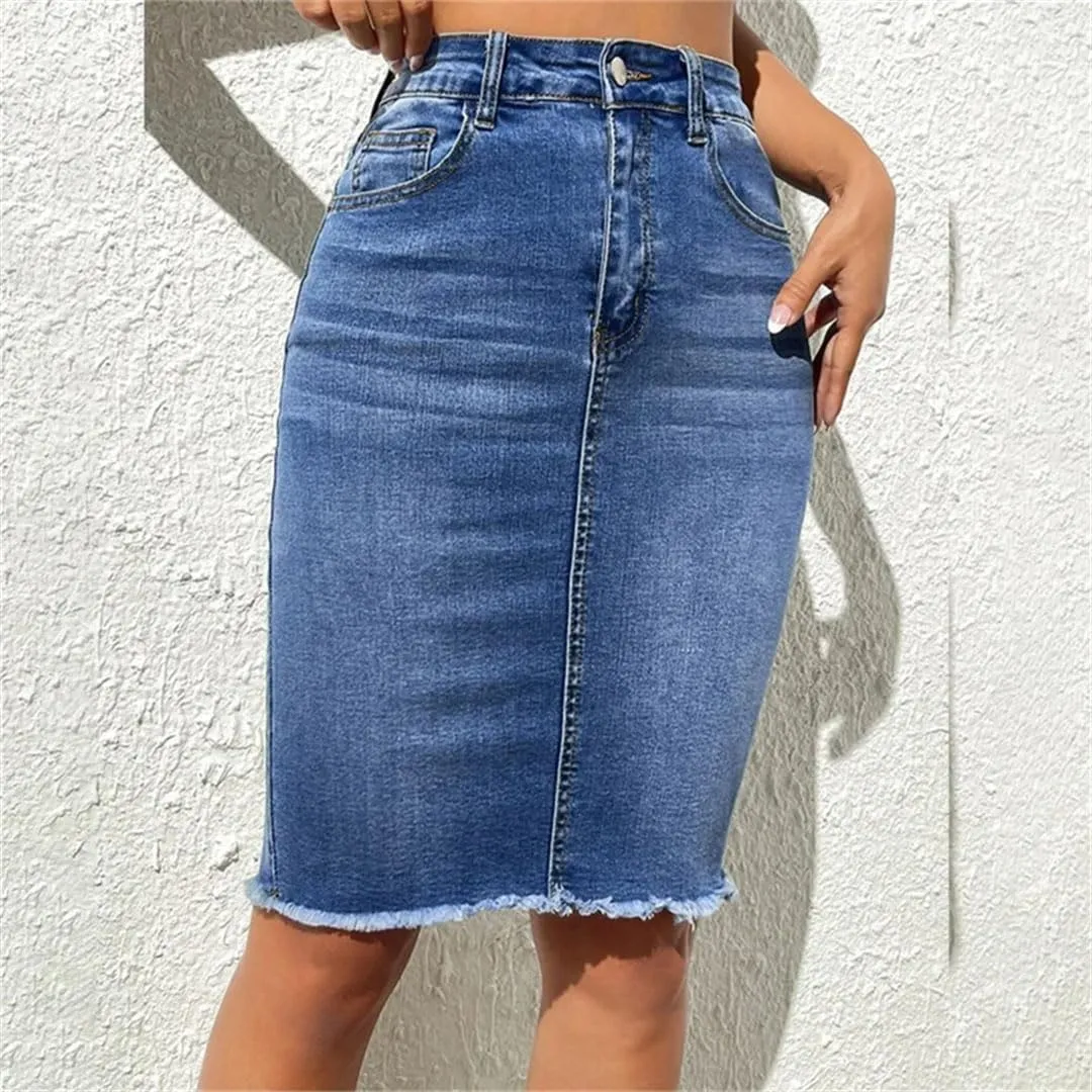 Womenmini Jean Skirt Solid Casual Stretch Slim Fit High Waisted Jean Skirts