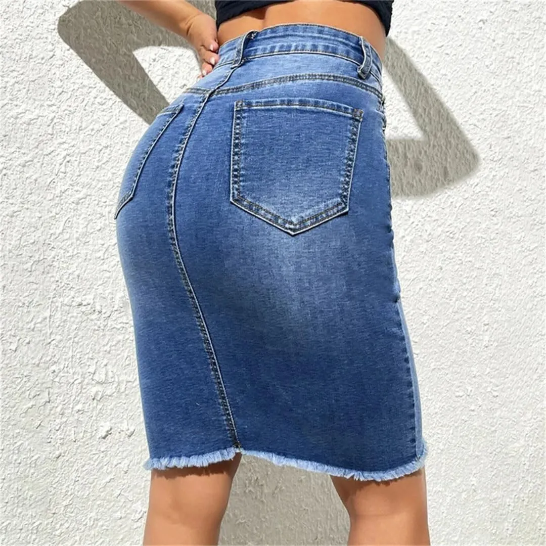Womenmini Jean Skirt Solid Casual Stretch Slim Fit High Waisted Jean Skirts