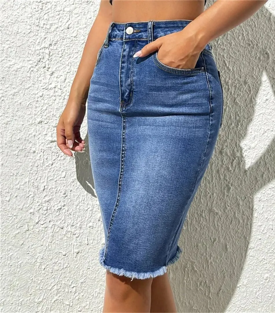 Womenmini Jean Skirt Solid Casual Stretch Slim Fit High Waisted Jean Skirts