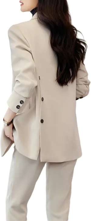 Women's 2 Piece Suit Set Casual Oversized Blazers Lapel Button Down Work Office Blazer Jacket Pants Set