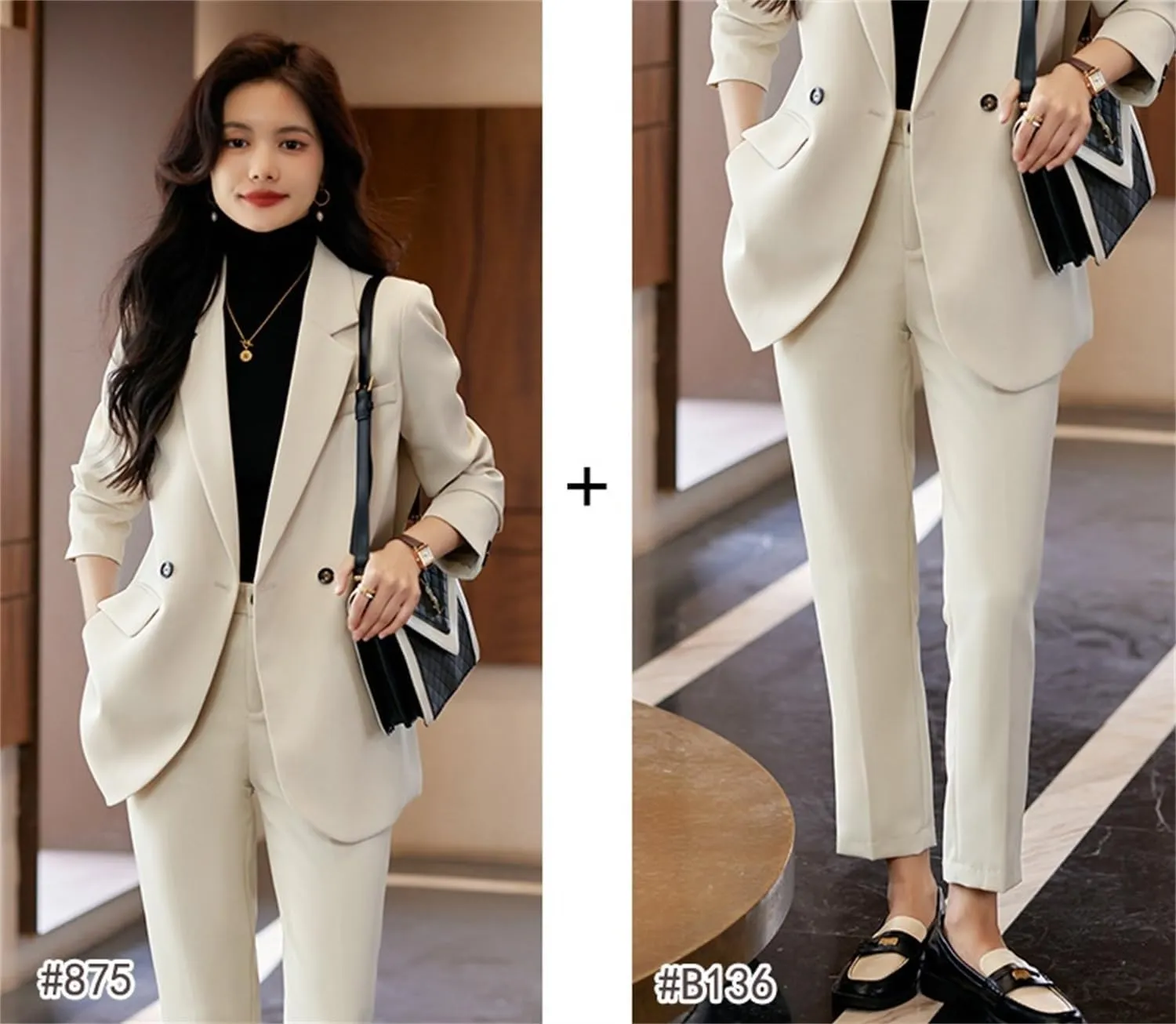 Women's 2 Piece Suit Set Casual Oversized Blazers Lapel Button Down Work Office Blazer Jacket Pants Set