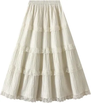 Womens A Line Long Skirt Casual High Waist Tiered Pleated Skirt Elegant Flared Midi Wedding Skirts