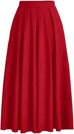 Women's Basic Solid Color Elegant Maxi Midi Skirt With Side Pockets Pleated Loose Casual Skirts