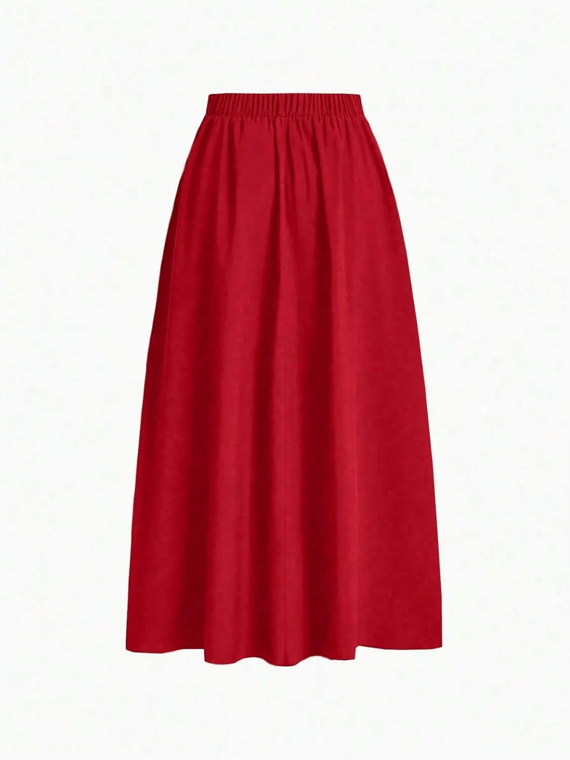 Women's Basic Solid Color Elegant Maxi Midi Skirt With Side Pockets Pleated Loose Casual Skirts