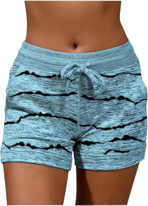 Womens Beach Sport Short Summer Trendy Elastic Slim Drawstring Star Print Short Pants Sport Casual Yoga Short Trouser