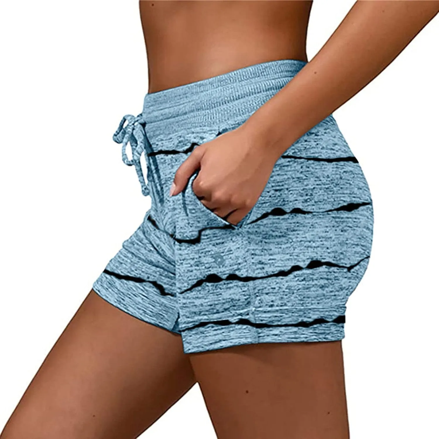 Womens Beach Sport Short Summer Trendy Elastic Slim Drawstring Star Print Short Pants Sport Casual Yoga Short Trouser