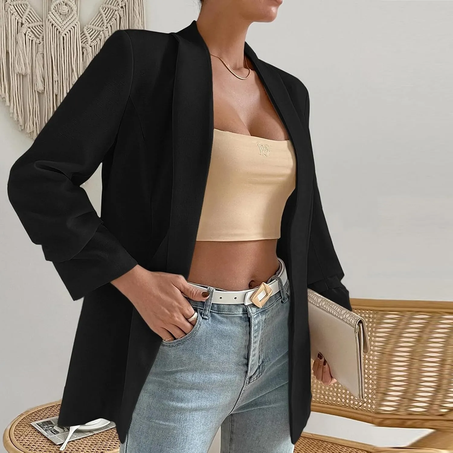 Women's Blazer Jackets Open Front Long Sleeve Lapel Jacket Suit Solid Colort Oversozed Work Office Blazers Outfits