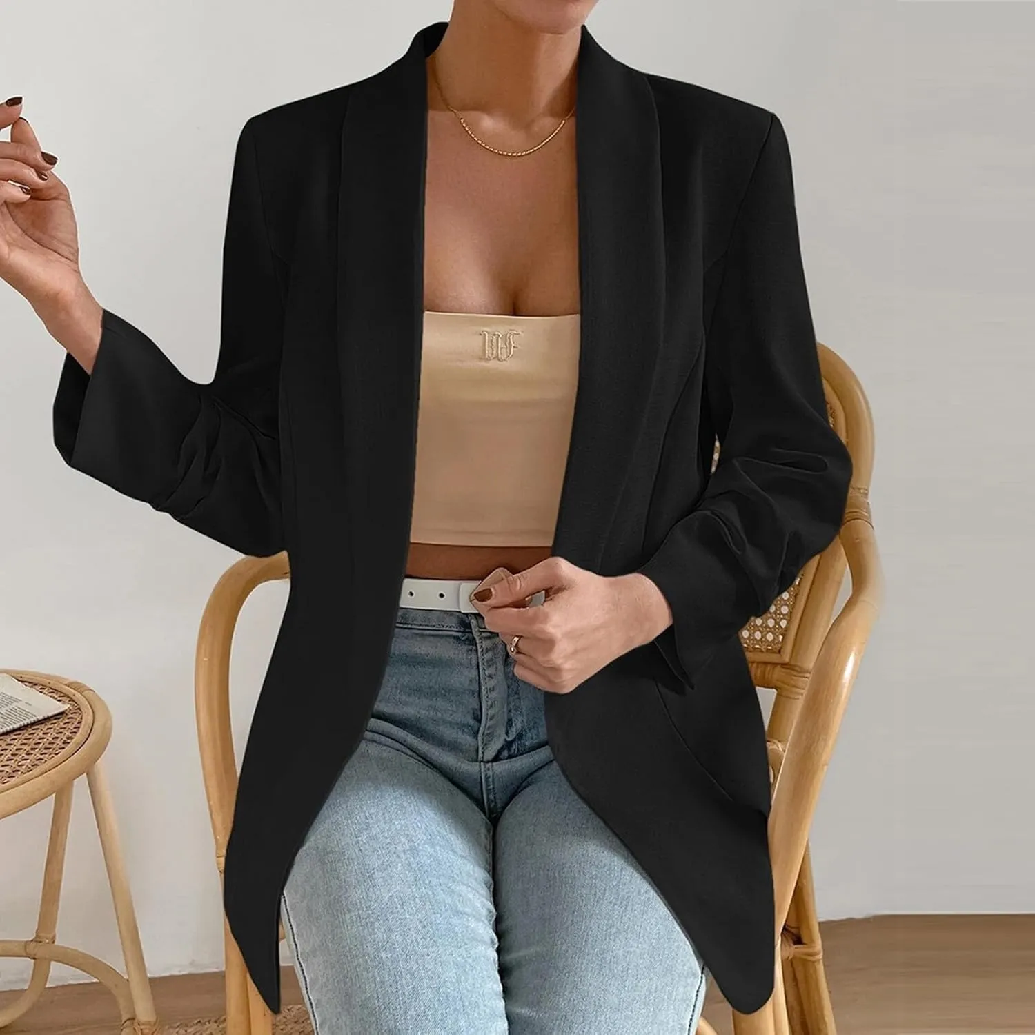 Women's Blazer Jackets Open Front Long Sleeve Lapel Jacket Suit Solid Colort Oversozed Work Office Blazers Outfits