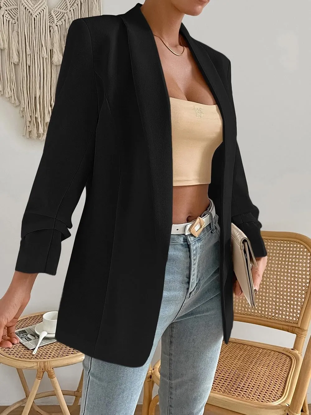 Women's Blazer Jackets Open Front Long Sleeve Lapel Jacket Suit Solid Colort Oversozed Work Office Blazers Outfits