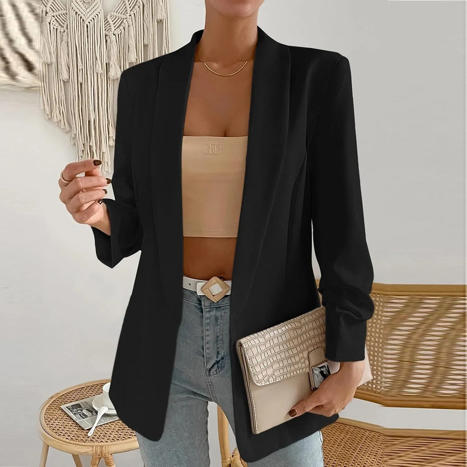 Women's Blazer Jackets Open Front Long Sleeve Lapel Jacket Suit Solid Colort Oversozed Work Office Blazers Outfits