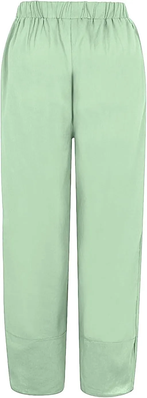 Womens Casual Cotton Linen Pants Trendy Elastic High Waist Crossover Leg Harem Trouser Workout Sport Lounge Sweatpant