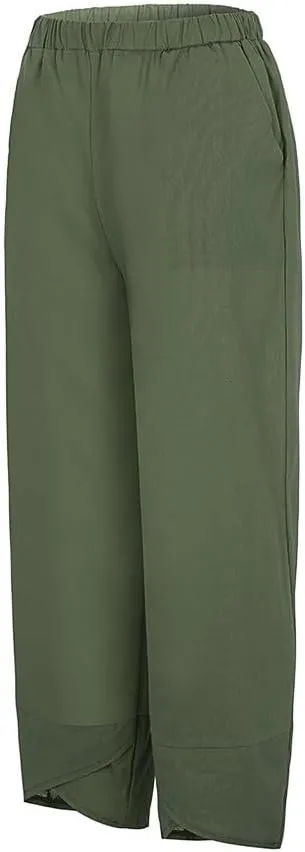 Womens Casual Cotton Linen Pants Trendy Elastic High Waist Crossover Leg Harem Trouser Workout Sport Lounge Sweatpant
