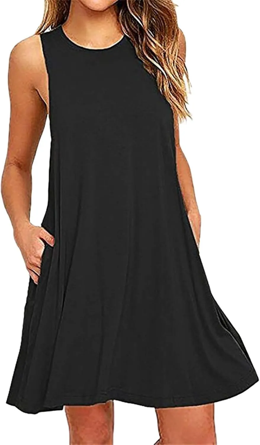 Women's Casual Dresses Summer Casual Loose Solid Color Dress 2024 Round Neck Sleeveless Midi Dress, S-2XL