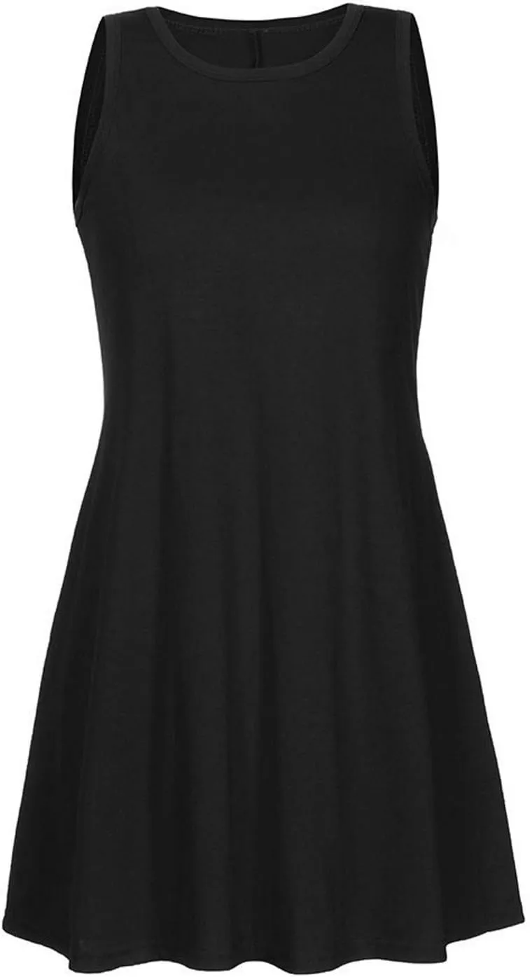 Women's Casual Dresses Summer Casual Loose Solid Color Dress 2024 Round Neck Sleeveless Midi Dress, S-2XL