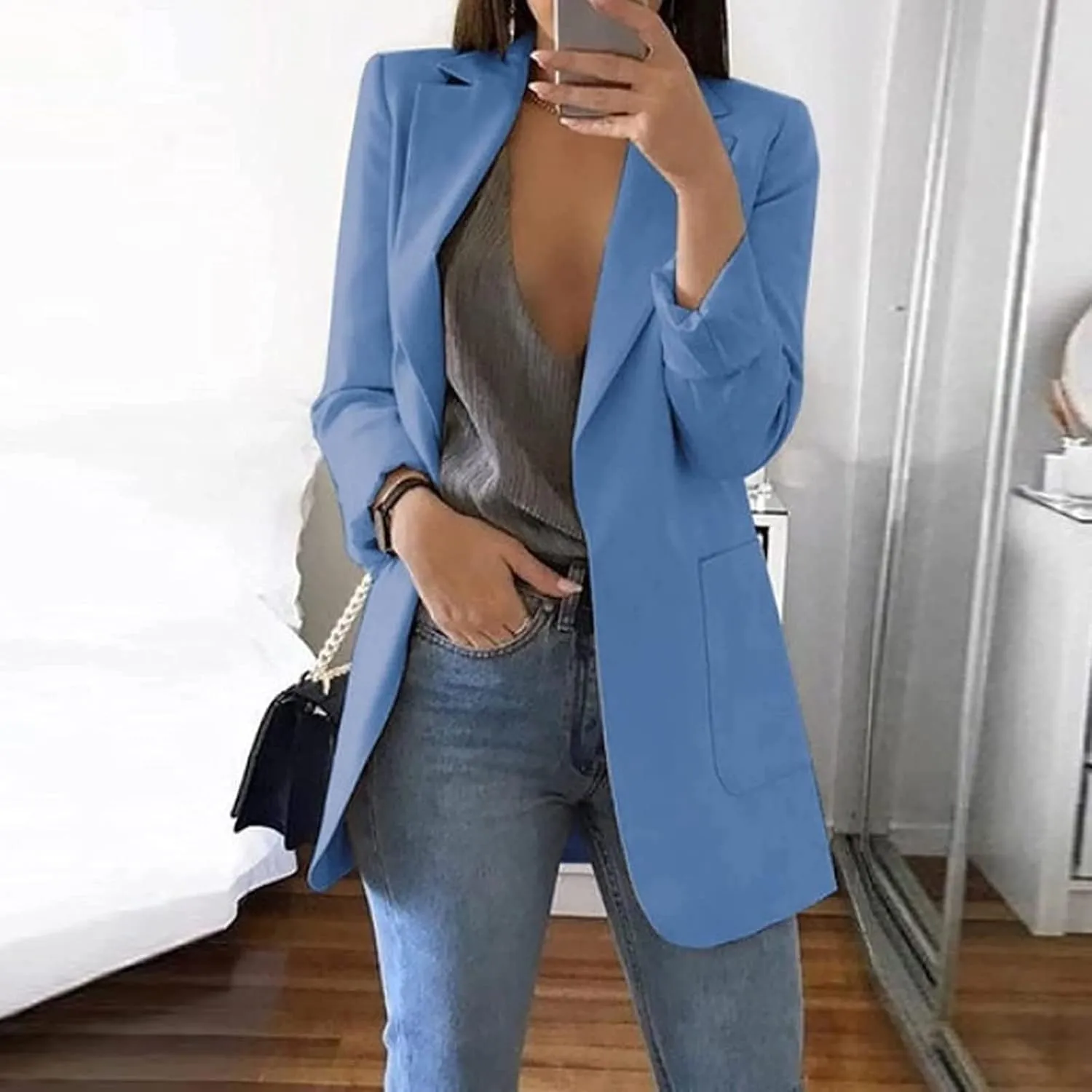 Womens Casual Dressy Blazers Jacket,Fashion Fall Bussiness Suit Clothe,Long Sleeve Solid Color Suit Without Pockets