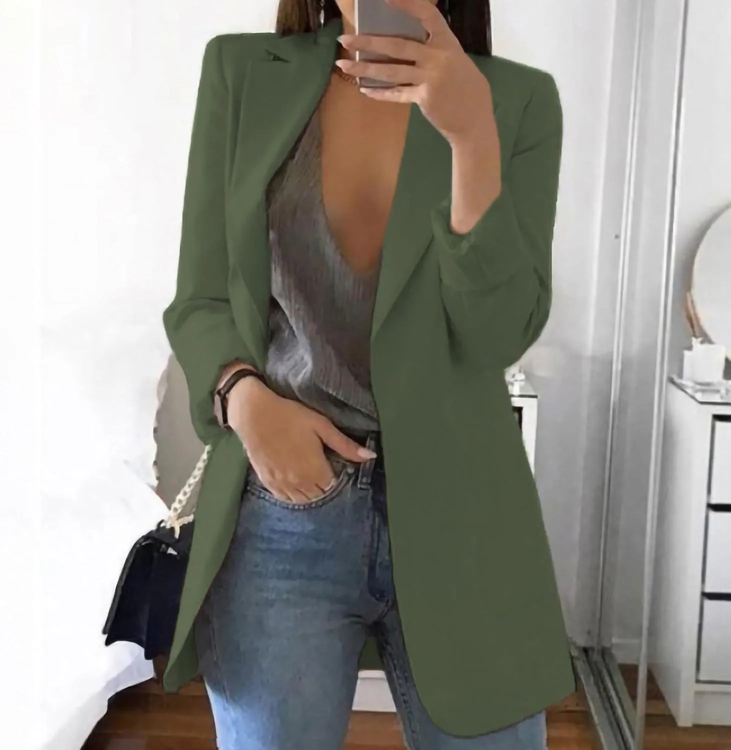 Womens Casual Dressy Blazers Jacket,Fashion Fall Bussiness Suit Clothe,Long Sleeve Solid Color Suit Without Pockets