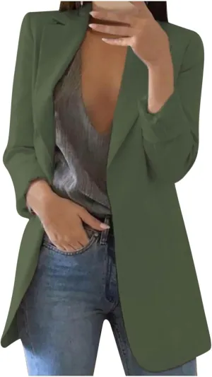 Womens Casual Dressy Blazers Jacket,Fashion Fall Bussiness Suit Clothe,Long Sleeve Solid Color Suit Without Pockets