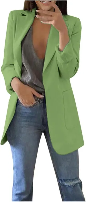 Womens Casual Dressy Blazers Jacket,Fashion Fall Bussiness Suit Clothe,Long Sleeve Solid Color Suit Without Pockets