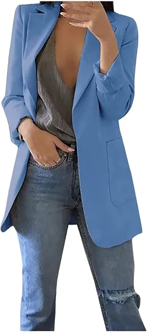 Womens Casual Dressy Blazers Jacket,Fashion Fall Bussiness Suit Clothe,Long Sleeve Solid Color Suit Without Pockets