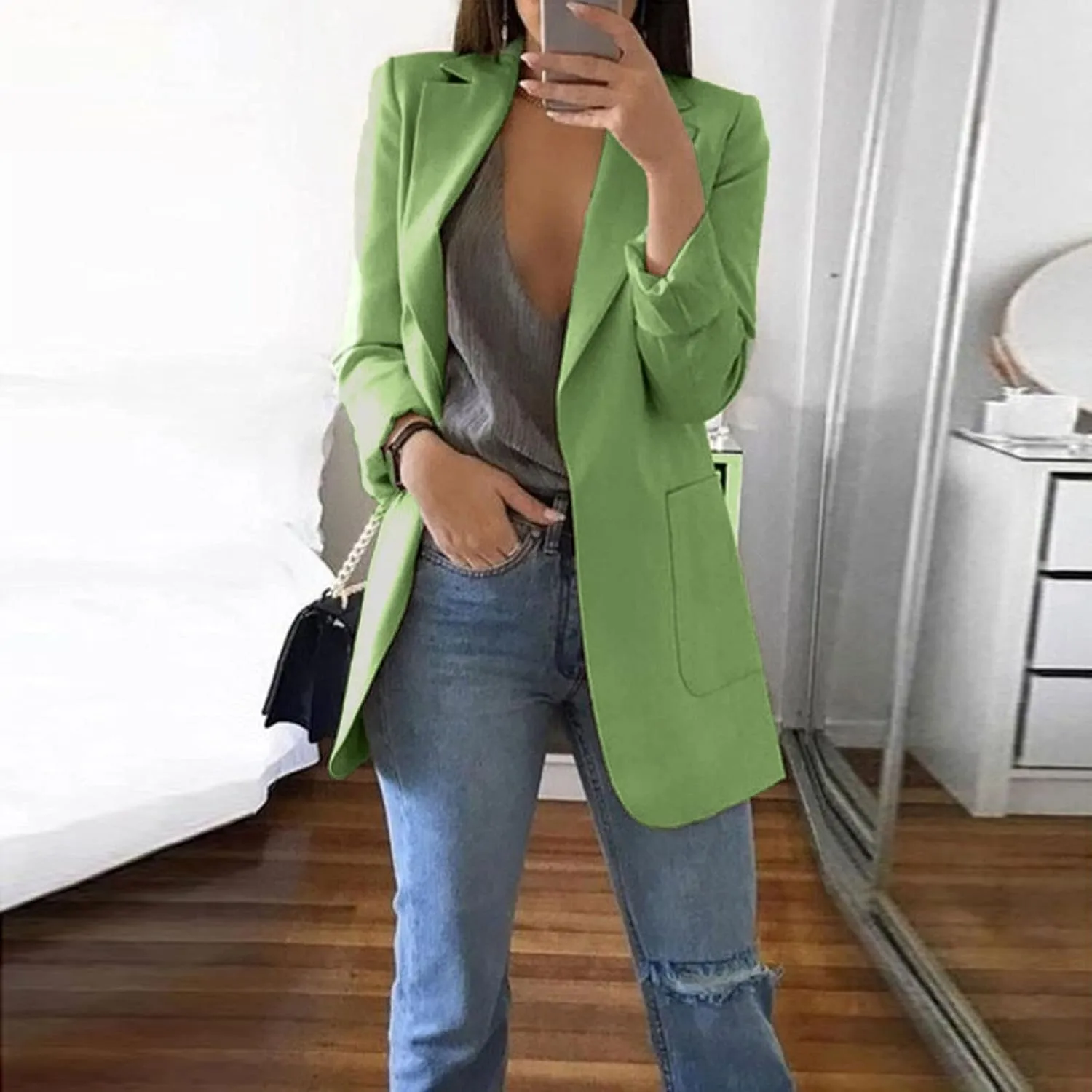 Womens Casual Dressy Blazers Jacket,Fashion Fall Bussiness Suit Clothe,Long Sleeve Solid Color Suit Without Pockets