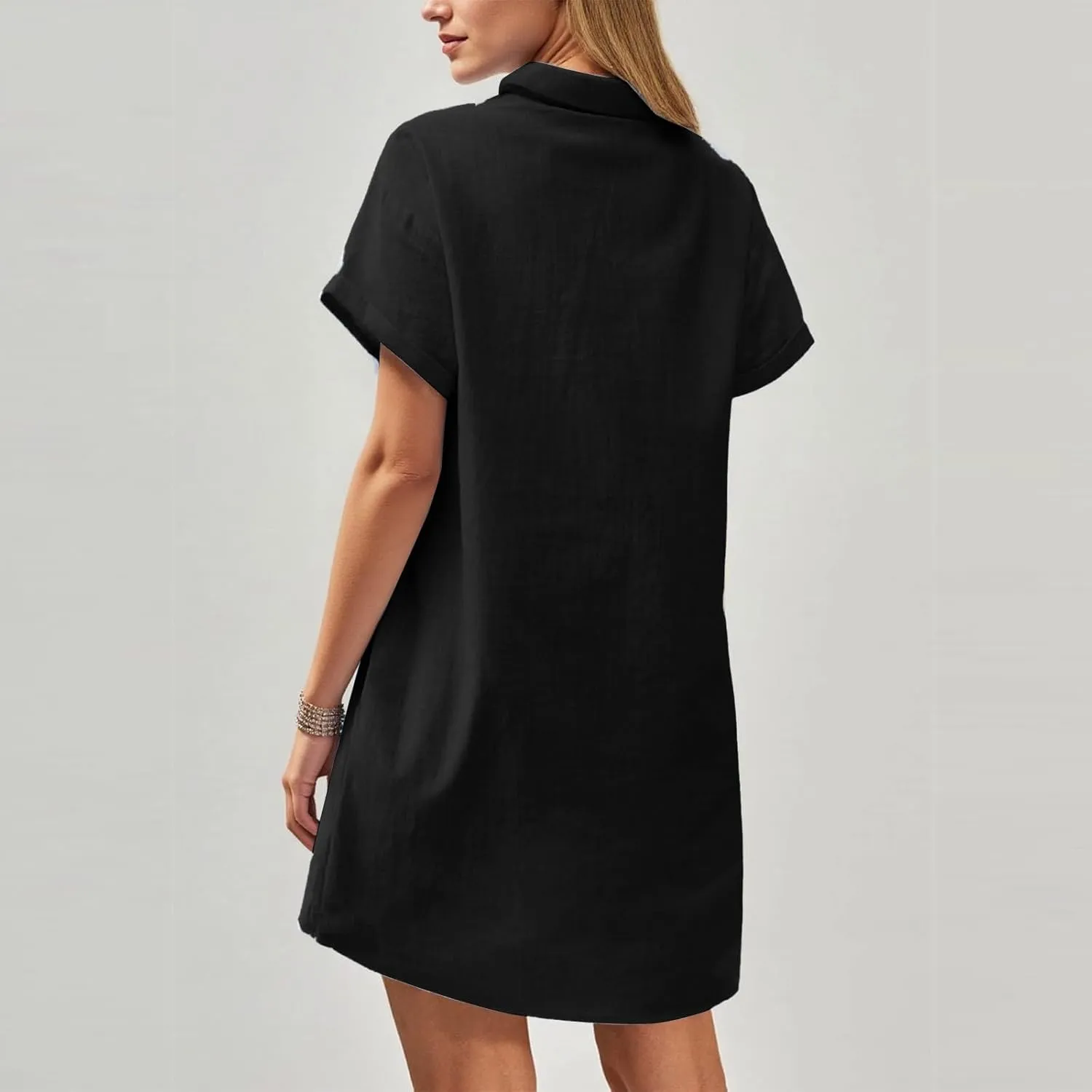 Women's Casual Short Sleeve Button Shirt Dress with Pockets Summer Casual Dresses 2025 Vacation Outfits, S-2XL