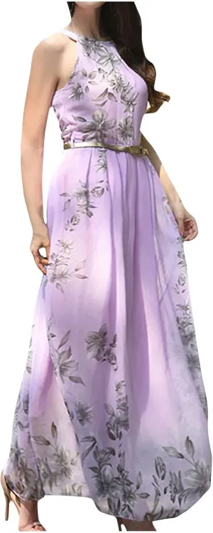 Women's Casual Summer Dresses Maxi Sleeveless Dresses 2024 Floral Printed Long Dress Tea Party Vestidos, S-6XL