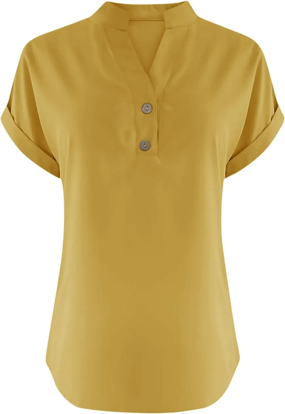 Women's Cotton Linen Cap Sleeve T-Shirt Half Button V Neck Tunic Tops Lounge Baggy 2025 Solid Color Summer Blouses