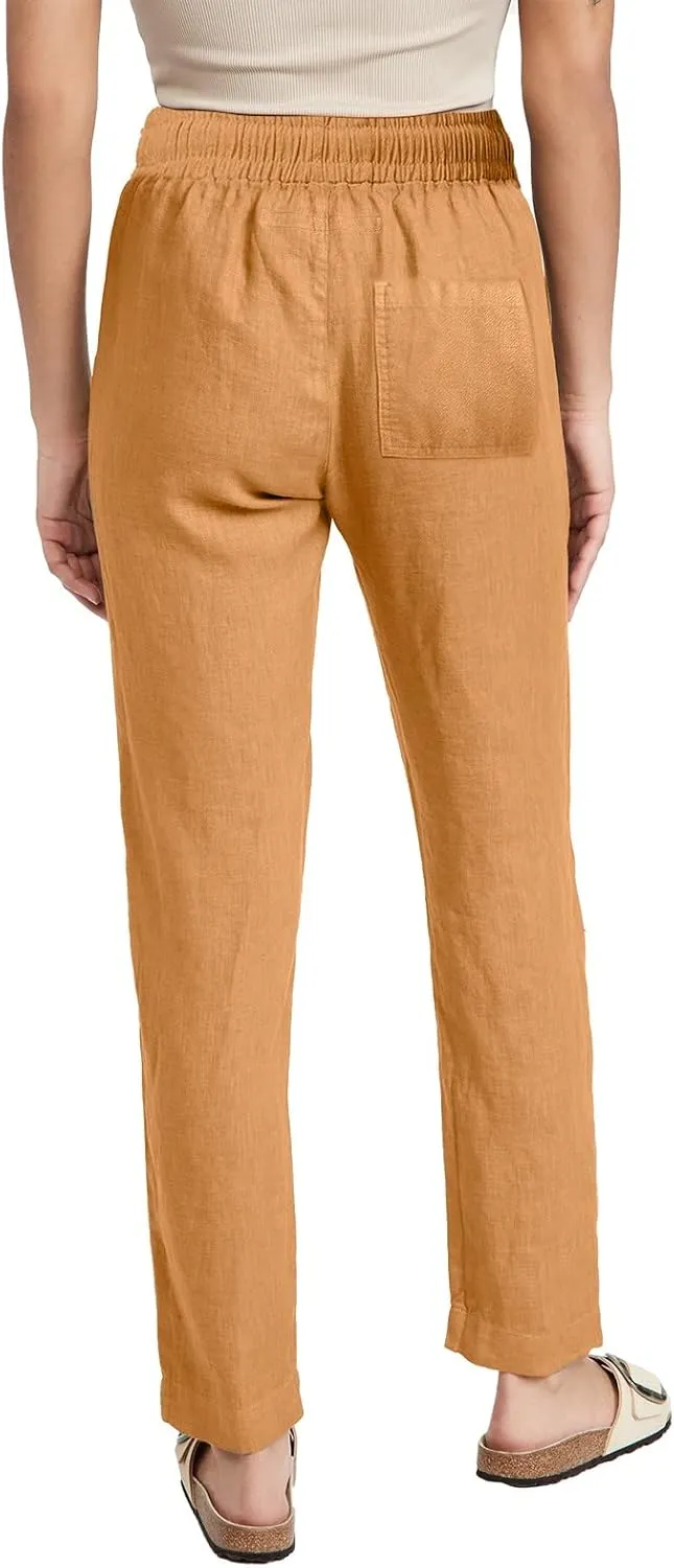 Women's Cotton Linen Straight Leg Pants Casual Summer Loose Sweatpants Tapered Ankle Capris Cropped Beach Trousers
