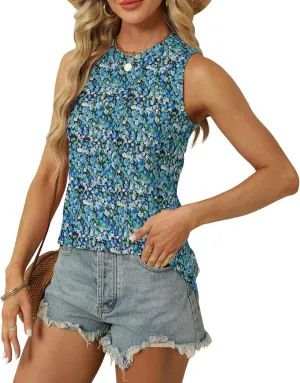 Womens Eyelet Dressy Casual Sleeveless Tank Tops Loose Crew High Neck Spring Summer Blouses Shirts for Women 2024
