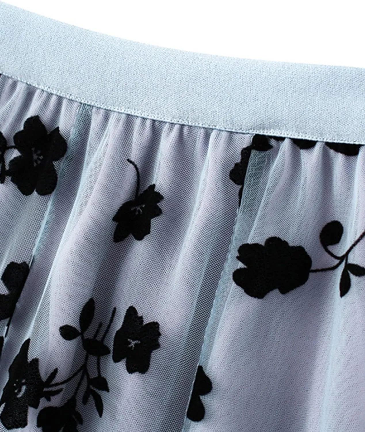 Women's Floral Embroidered Tulle Midi Skirt Elegant High Waisted A Line Layered Pleated Mesh Skirt