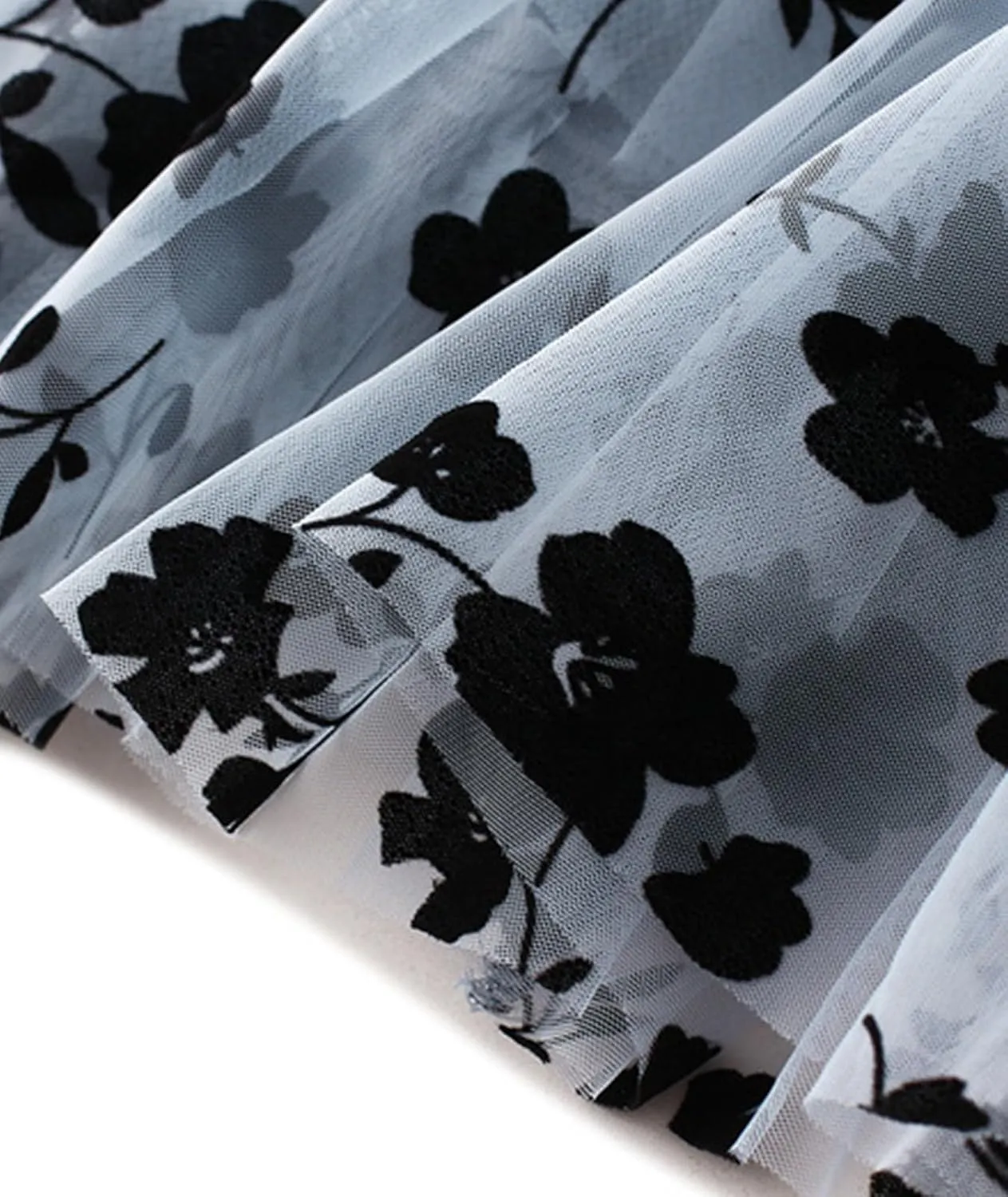 Women's Floral Embroidered Tulle Midi Skirt Elegant High Waisted A Line Layered Pleated Mesh Skirt