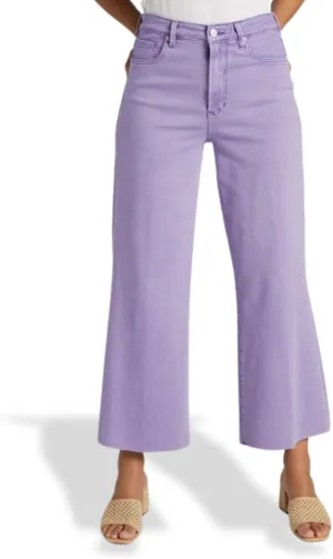 Women's High Rise Stretchable Wide Leg with Buttoned Closure Korean Style Lavender Jeans