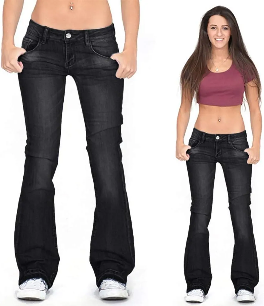 Womens High Waisted Flare Denim Pant Trendy Relax Fit Washed Jeans Gradient Pleated Bell Bottom Casaul Denim Trousers