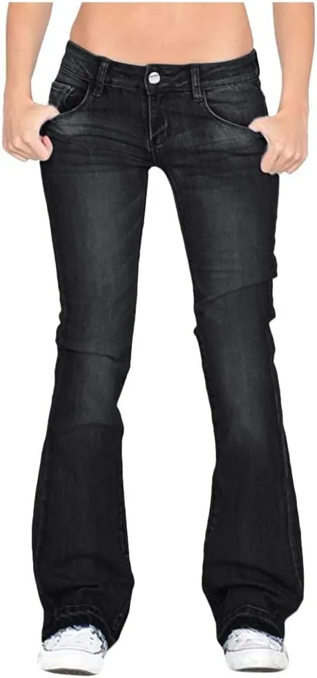 Womens High Waisted Flare Denim Pant Trendy Relax Fit Washed Jeans Gradient Pleated Bell Bottom Casaul Denim Trousers