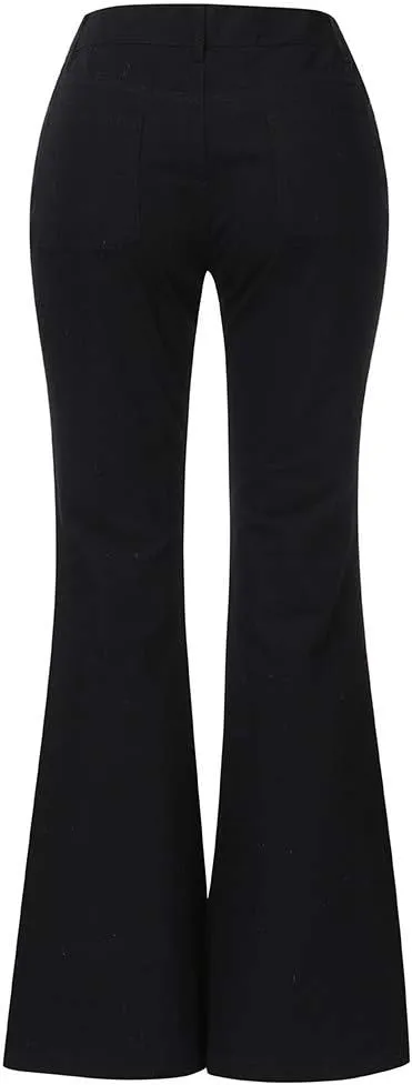 Womens High Waisted Flare Denim Pant Trendy Relax Fit Washed Jeans Gradient Pleated Bell Bottom Casaul Denim Trousers