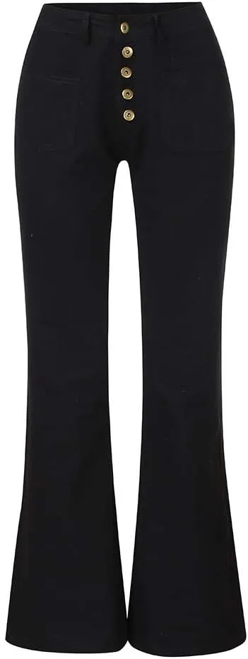 Womens High Waisted Flare Denim Pant Trendy Relax Fit Washed Jeans Gradient Pleated Bell Bottom Casaul Denim Trousers